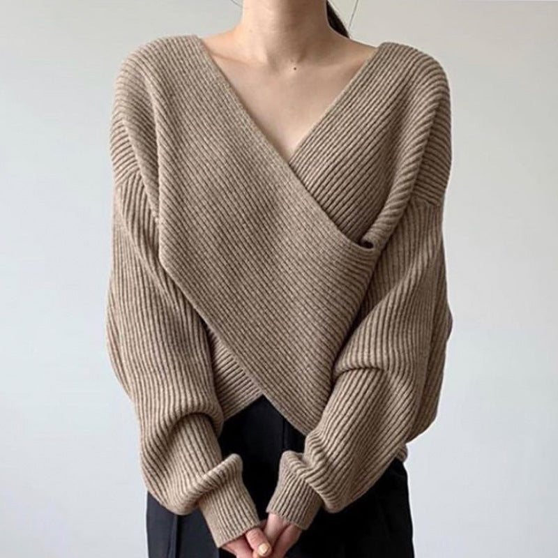 Matior™ | Chic Cross-Wrap Knit Sweater