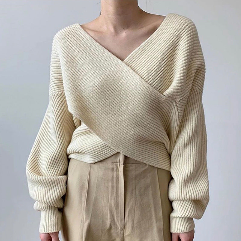 Matior™ | Chic Cross-Wrap Knit Sweater