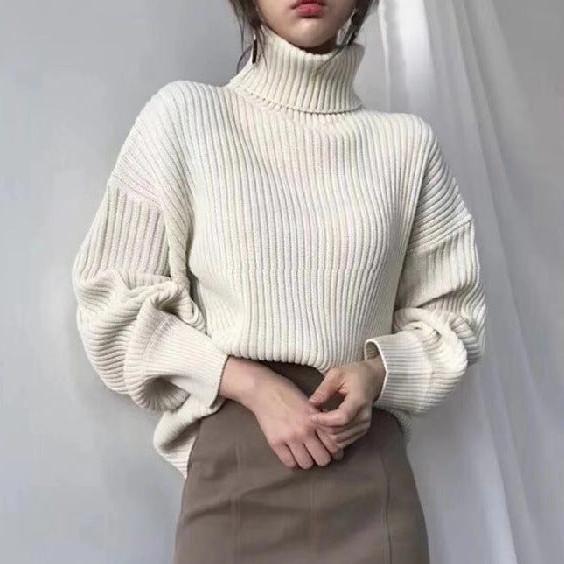 Matior™ | Luxe Turtleneck Balloon Sleeve Sweater