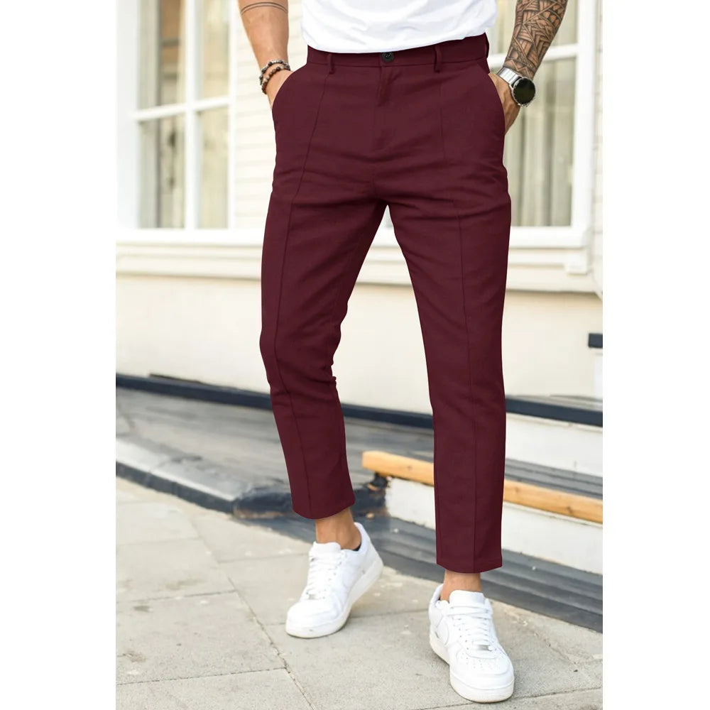 Mannen Business Casual Potlood Broek Losse Pak Broek Mannen Effen Geplooide Wassen Slijtage Jurk Broek Dubbele Vouw Lijn Slanke fit Broek