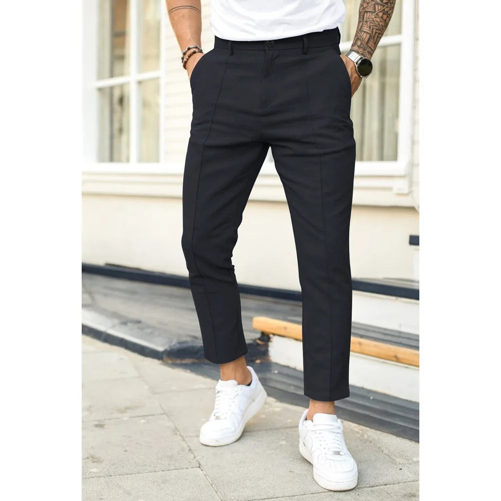 Mannen Business Casual Potlood Broek Losse Pak Broek Mannen Effen Geplooide Wassen Slijtage Jurk Broek Dubbele Vouw Lijn Slanke fit Broek