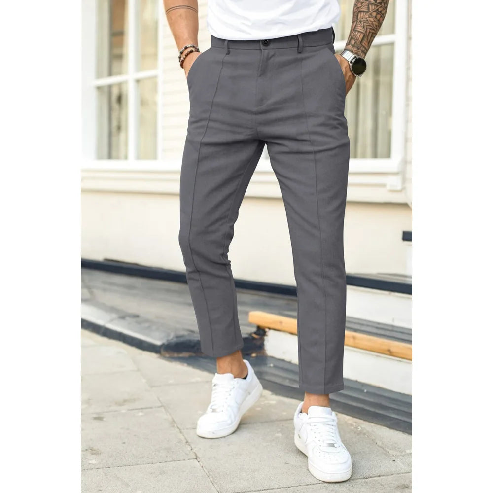 Mannen Business Casual Potlood Broek Losse Pak Broek Mannen Effen Geplooide Wassen Slijtage Jurk Broek Dubbele Vouw Lijn Slanke fit Broek