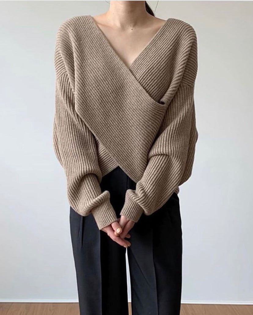 Matior™ | Chic Cross-Wrap Knit Sweater