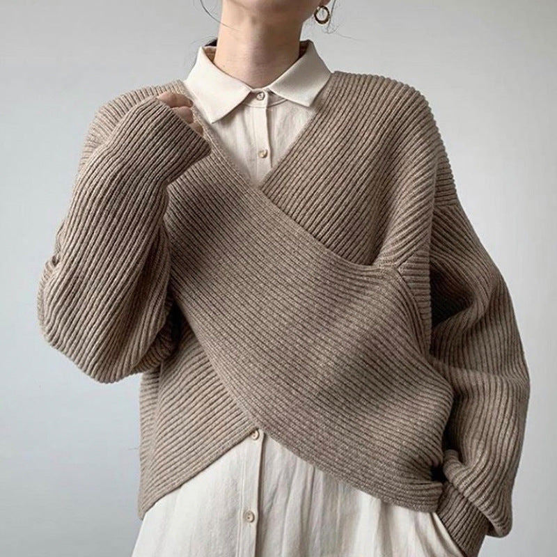 Matior™ | Chic Cross-Wrap Knit Sweater